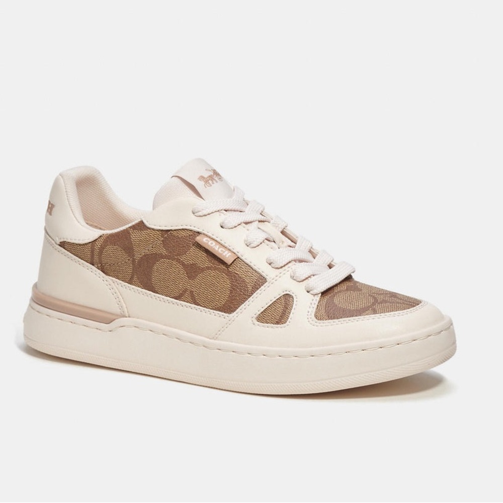 New Coach Clip Signature Court Lt Khaki/chalk Women’s Sz 9 Shoes